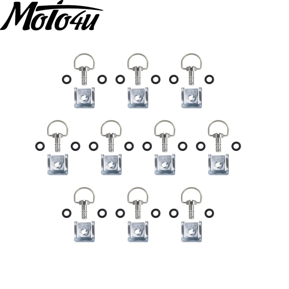 Attaches de carénage pour moto, dégagement rapide, rivets D-RING et 1/4 tours, 10 jeux de boulons de
