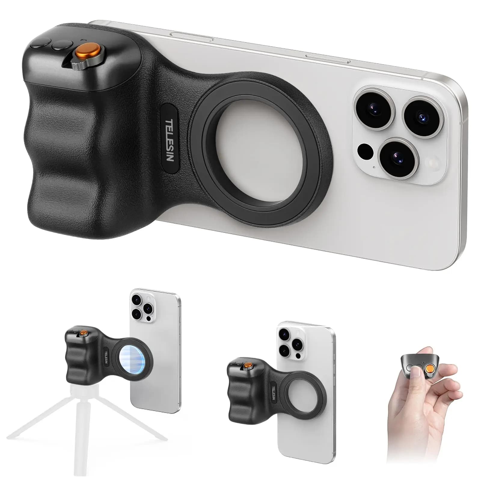 Telesin – poignée magnétique pour appareil photo de téléphone, avec bouton d'obturation sans fil, té