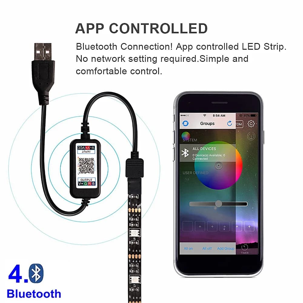 Rétro-éclairage TV Bluetooth USB RGB LED ruban lumineux 1m 2M 3M 4M 5m SMD 5050 Flexible USB DC 5V r
