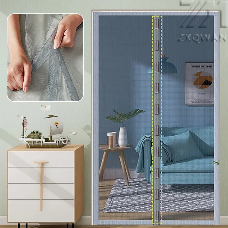 Moustiquaire magnétique grise, rideaux de taille personnalisée, moustiquaire de porte, fermeture aut