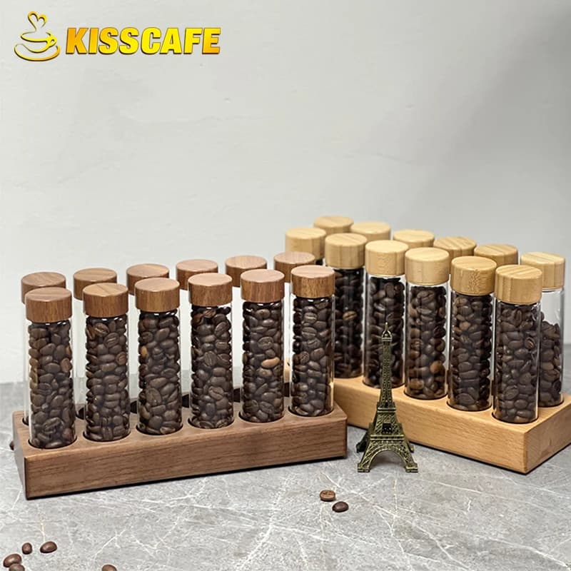 Tube de stockage de grains de café, doseur unique en verre 17g 22g, récipient à base de noix avec en