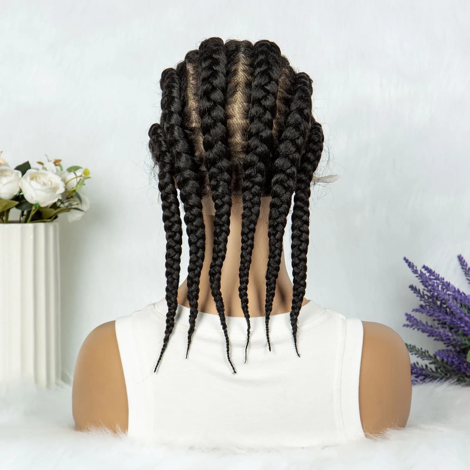 Perruques tressées synthétiques Full Lace de 14 pouces, tresses Cornrow avec cheveux de bébé, tresse