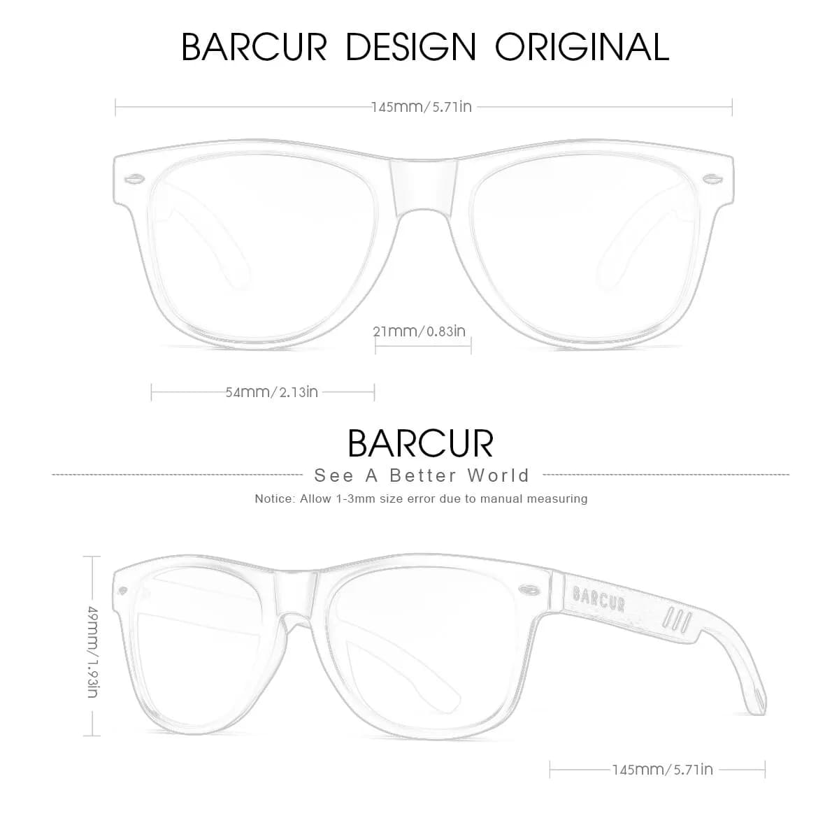 BARCUR-Lunettes de soleil en bois pour hommes et femmes, design naturel, brochure, protection UV