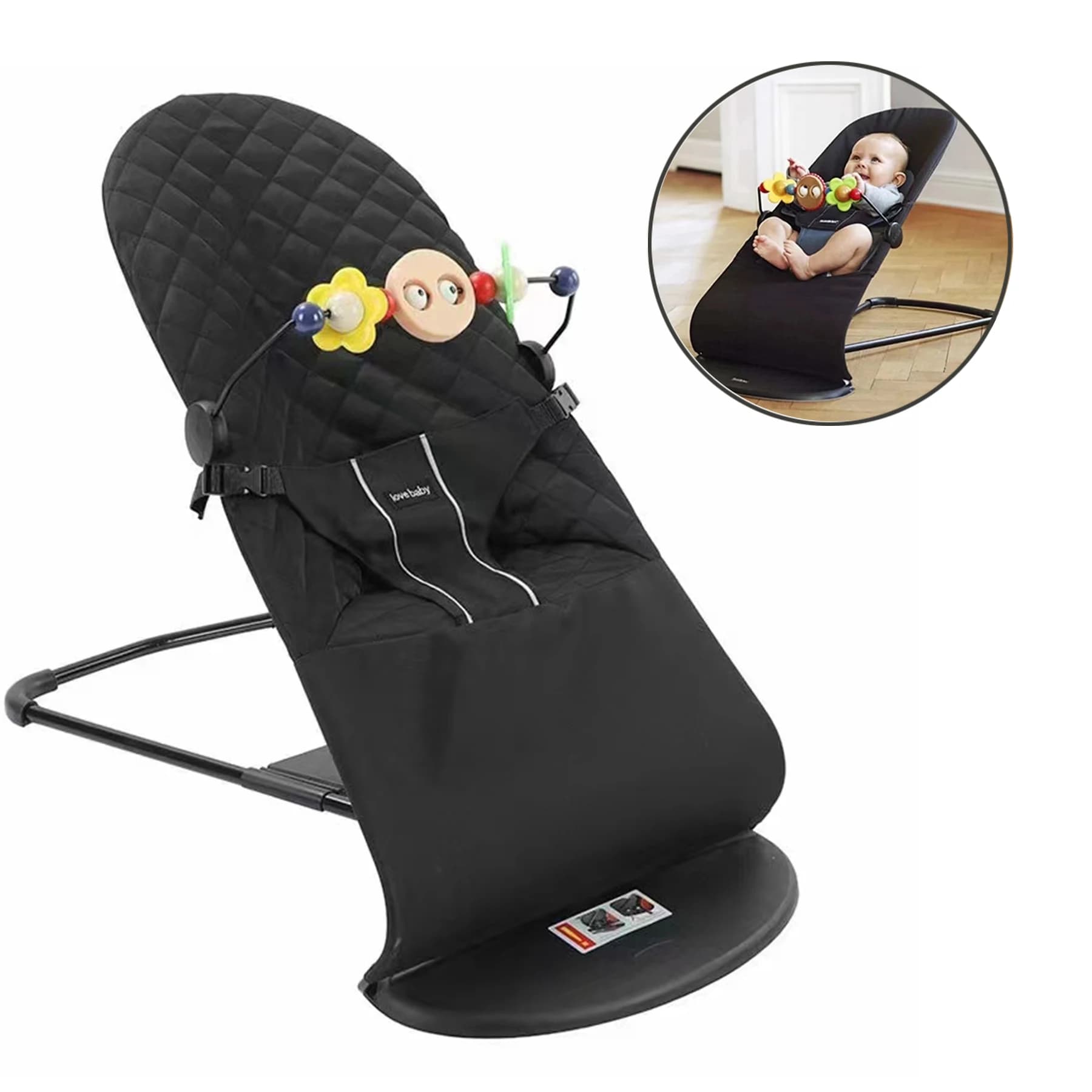 Chaise à bascule pliable pour bébé, avec jouets, pour bébés et tout-petits, réglage de la hauteur à 