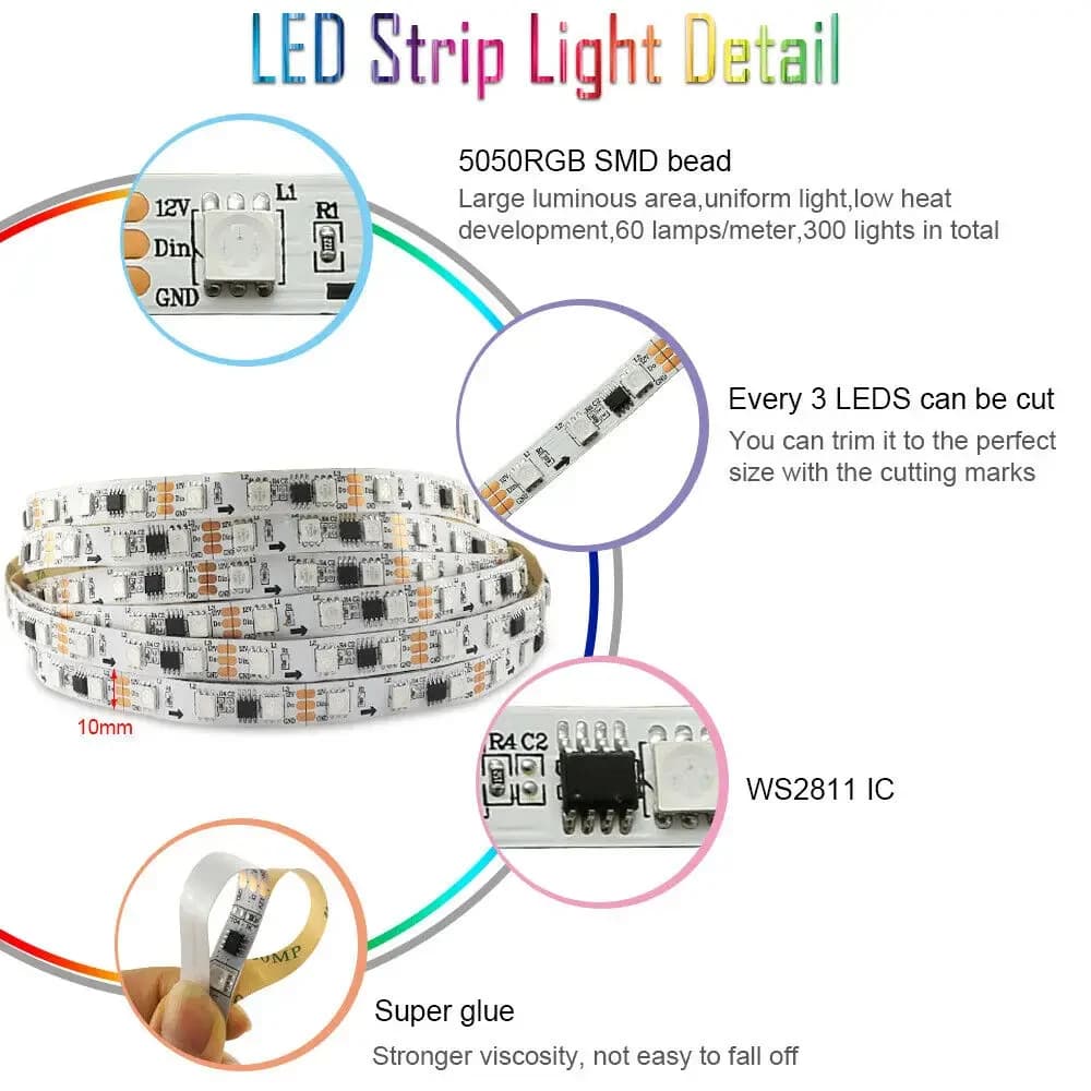 Bande lumineuse LED RGBIC Smartlife, 65.5 pieds/20m, WS2811, TUYA DreamColor, 60 diodes/M, bande Fle