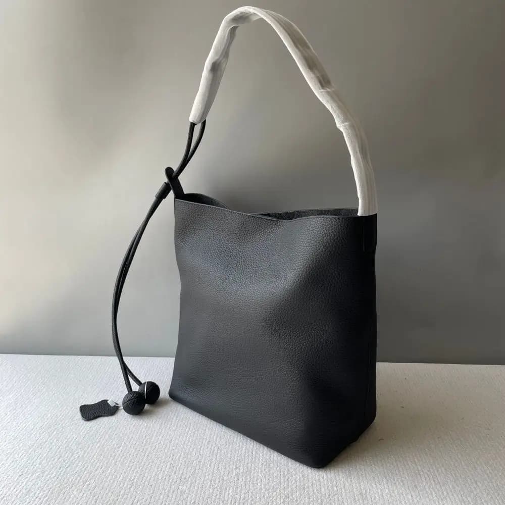 Sac seau en cuir de vachette première couche, style décontracté haut de gamme, sac à main en cuir vé