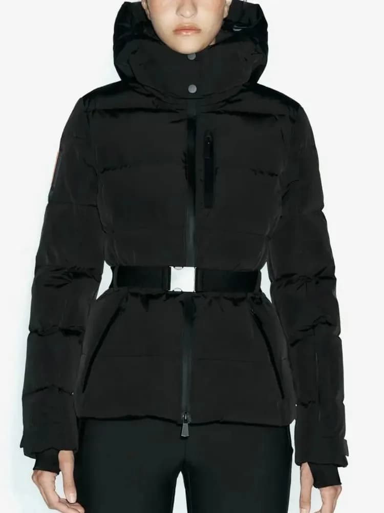 Manteaux Parkas de Sport rembourrés à capuche pour femmes, taille haute, avec ceinture, élégants, ép