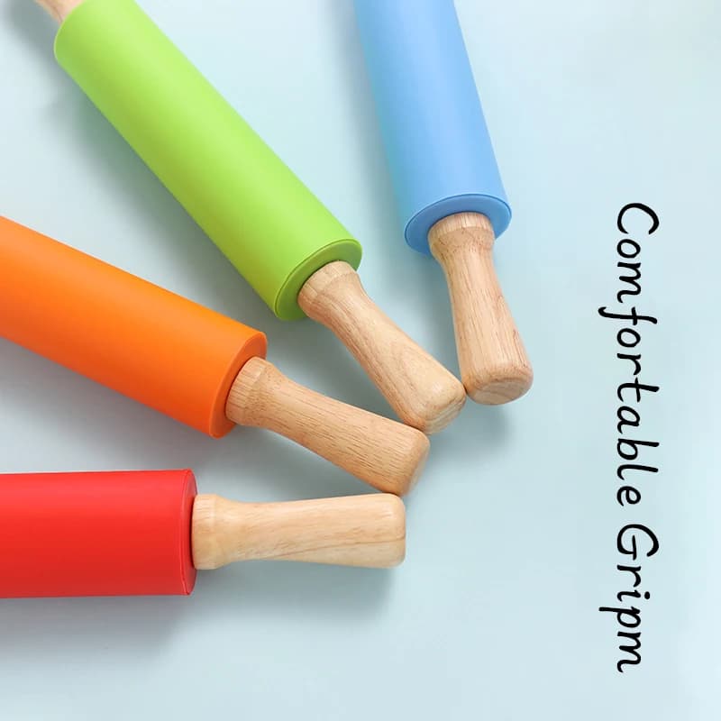 Rouleau à pâtisserie en Silicone antiadhésif, manche en bois, pâte à pâtisserie, rouleau à farine, o