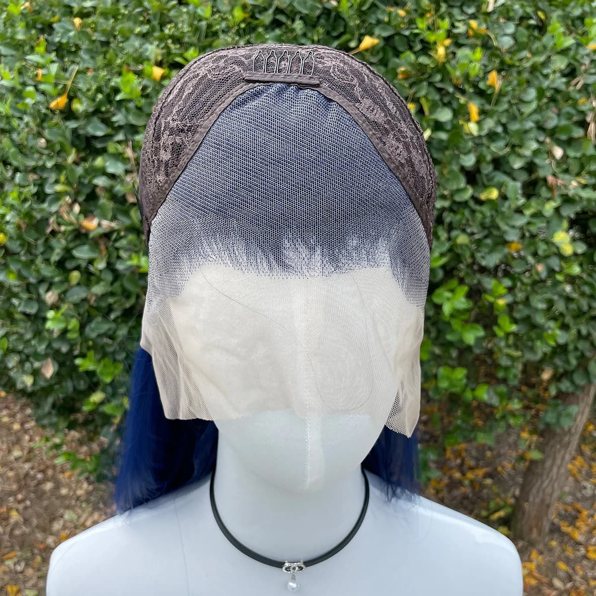 Perruque Lace Front Wig synthétique bleu foncé 13x4, 26 pouces, longue et lisse, nouée à la main, de