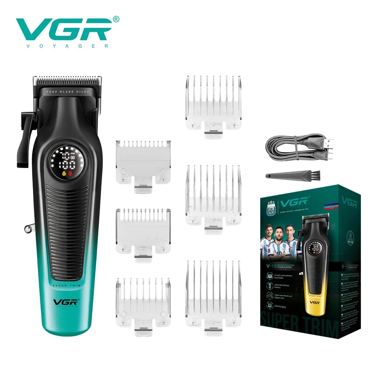 VGR V196 tondeuse à cheveux professionnelle pour hommes lame DLC affichage LED sans fil USB lame en 