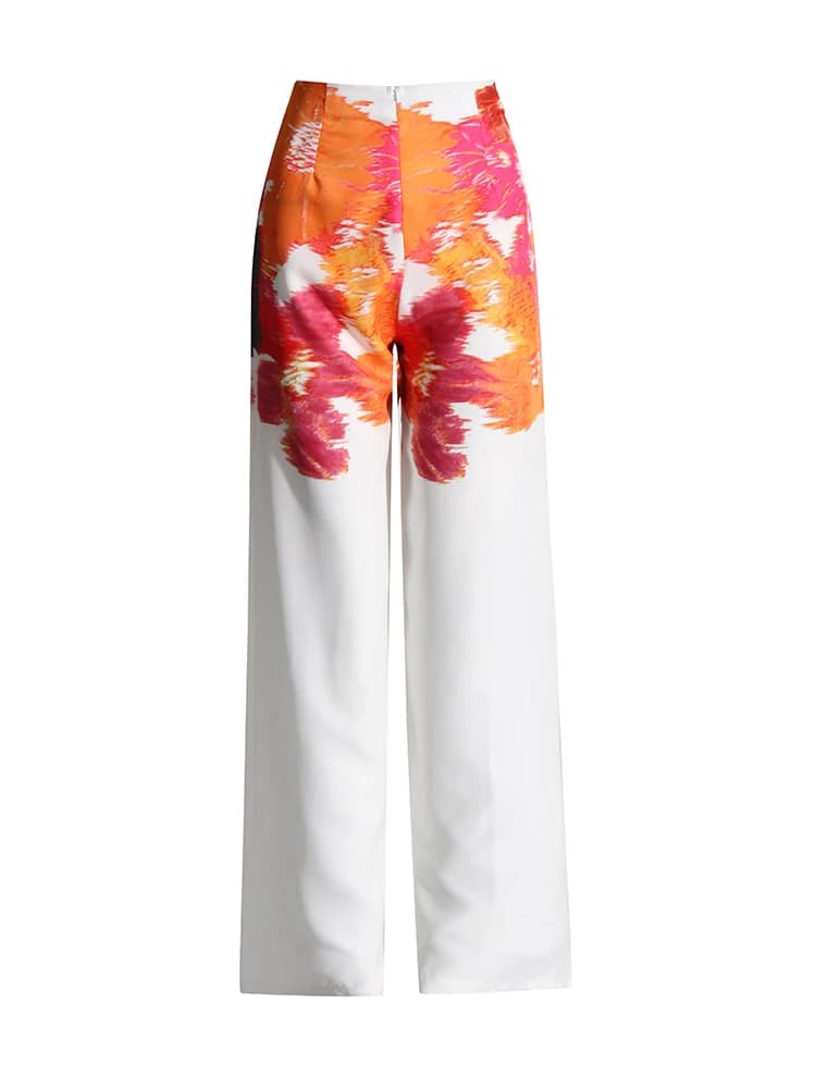 TWOTWurea-Ensemble deux pièces imprimé YLE pour femme, col slash, manches lanterne, pantalon taille 