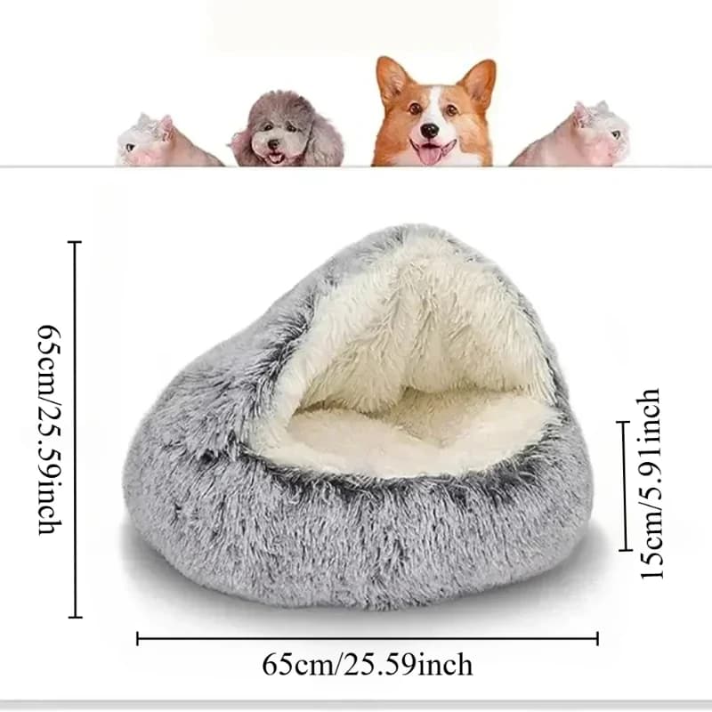 Coussin rond semi-fermé pour animaux de compagnie, sacs de couchage, long, doux, en peluche, 2 en 1,