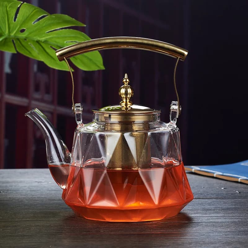 Théière en verre 1L avec infuseur amovible, théière transparente filtrée à la vapeur en verre résist