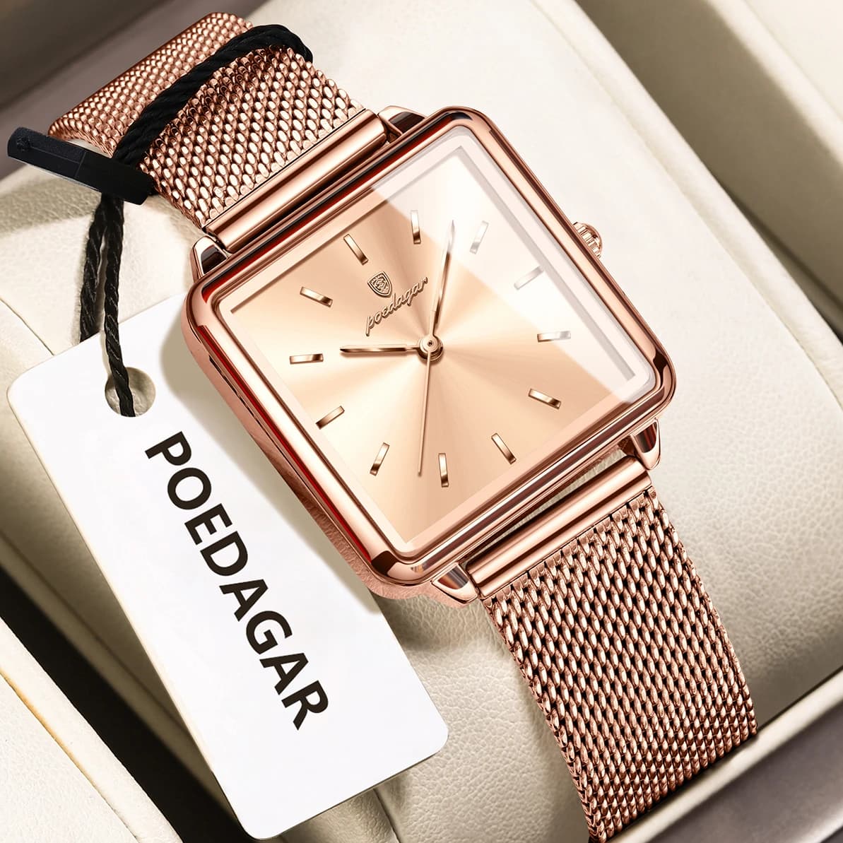 POEDAGAR carré mode dames montre étanche en acier inoxydable maille montre pour femme élégante femme