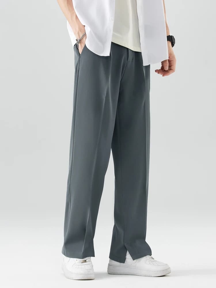 Pantalon décontracté en Polyester pour hommes, respirant, mode coréenne, taille Semi-large, droit, a
