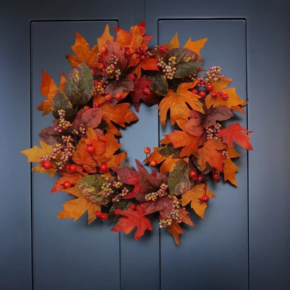 Couronne d'automne de 50 cm avec feuilles et baies d'automne pour la décoration de porte d'entrée po