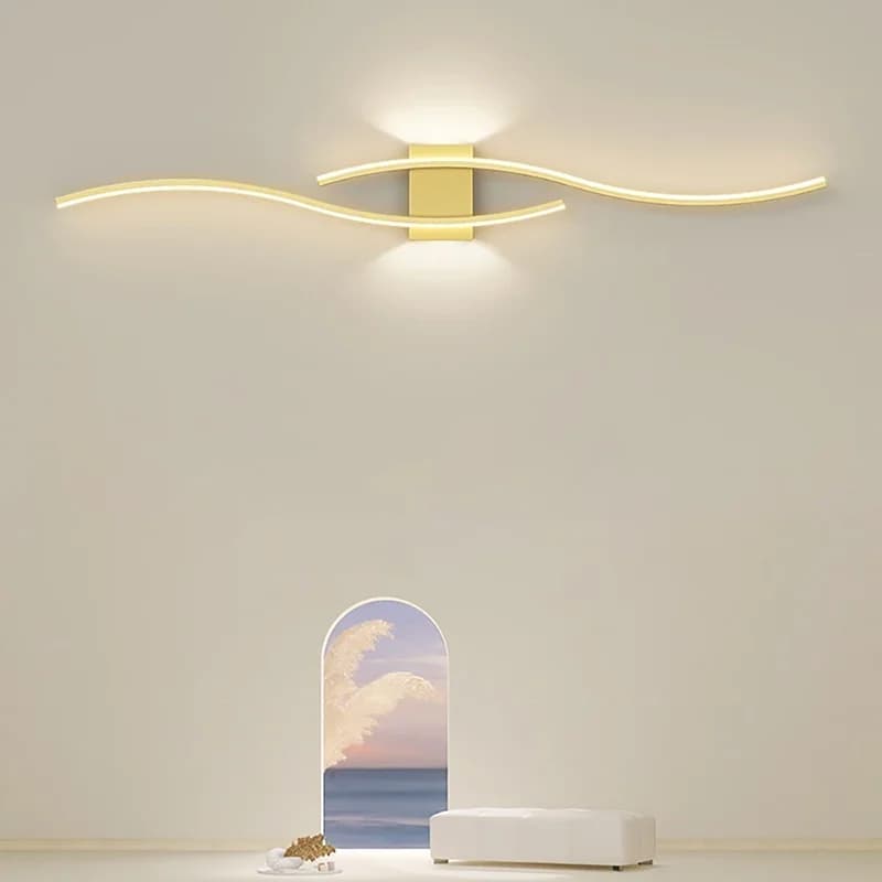 Moderne LED bande applique Double courbe télécommande lumière chevet décor noir or appliques murales