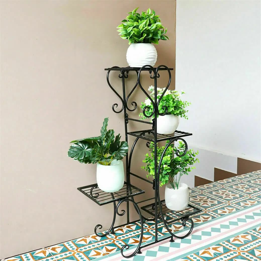 Support de plante en métal à 4 niveaux pour jardin intérieur et extérieur, présentoir de pot de fleu