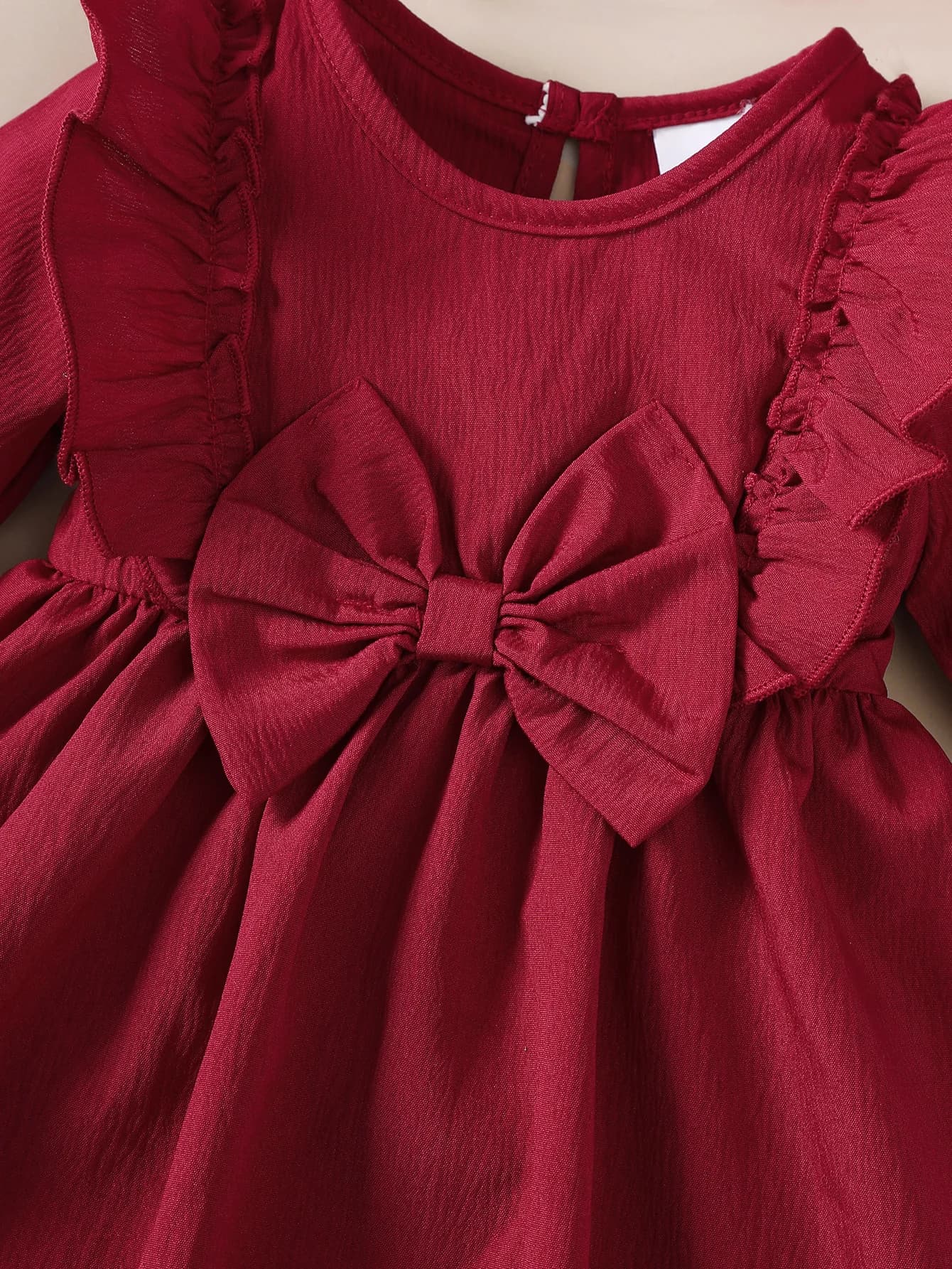 Robe d'automne pour bébé fille, bords et nœud à volants, robe à manches longues + bandeau pour 0-18 