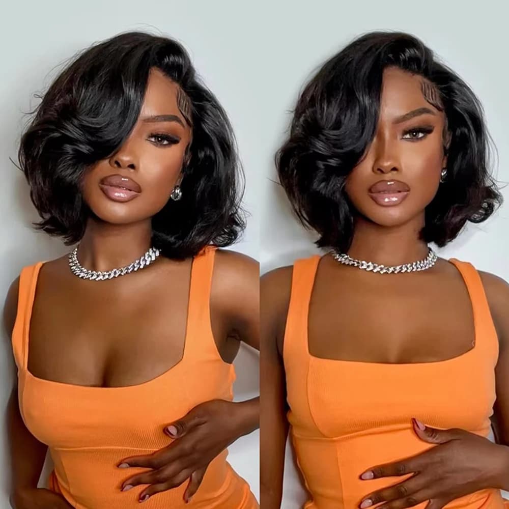 Perruque Bob sans colle naturelle Body Wave cheveux humains brésiliens 13x4 13x6 HD dentelle avant p