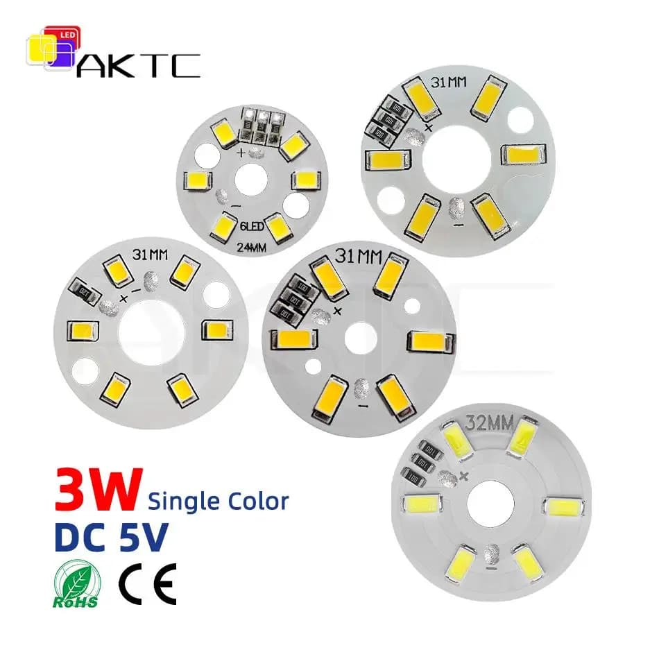 Panneau lumineux LED rond DC 5V 3W, basse tension 5730 2835 SMD 6 LED 3000K chaud ou blanc 6000K, pa