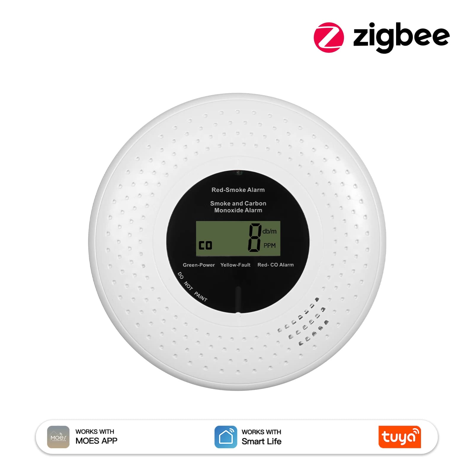 Détecteur de fumée et de monoxyde de carbone intelligent MOES Tuya Zigbee, sirène sonore 85 dB, alar