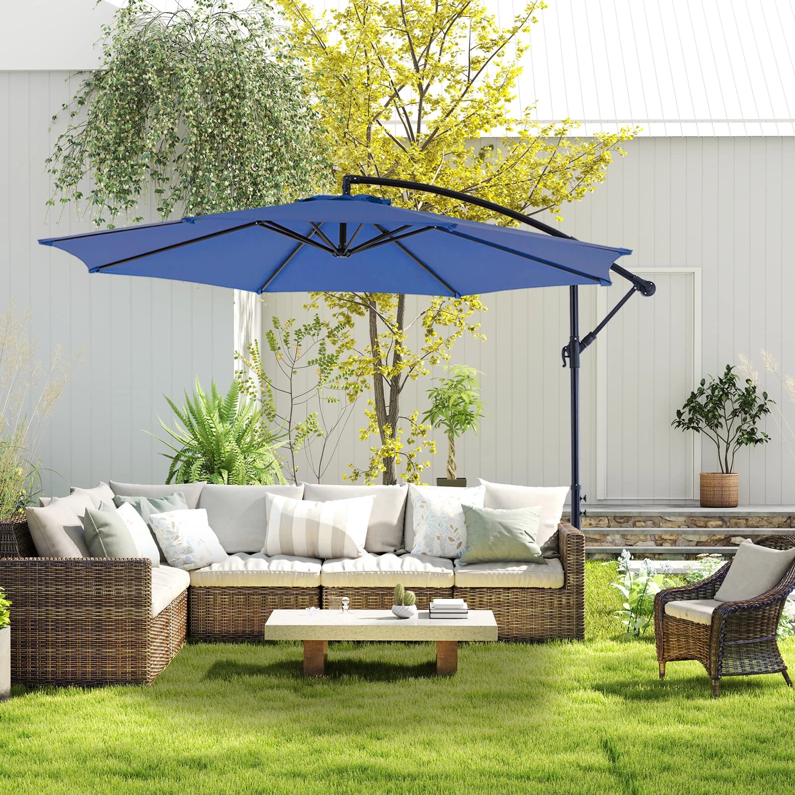 JHK 10FT Parasol de patio extérieur suspendu en porte-à-faux avec réglage facile de l'inclinaison Pr
