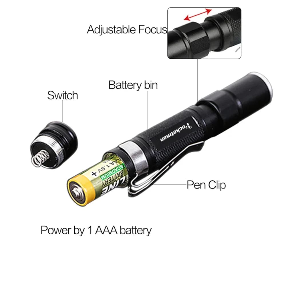 Mini lampe de poche à piles AAA, torche de poche, lumière de stylo d'urgence, lampes de poche super 