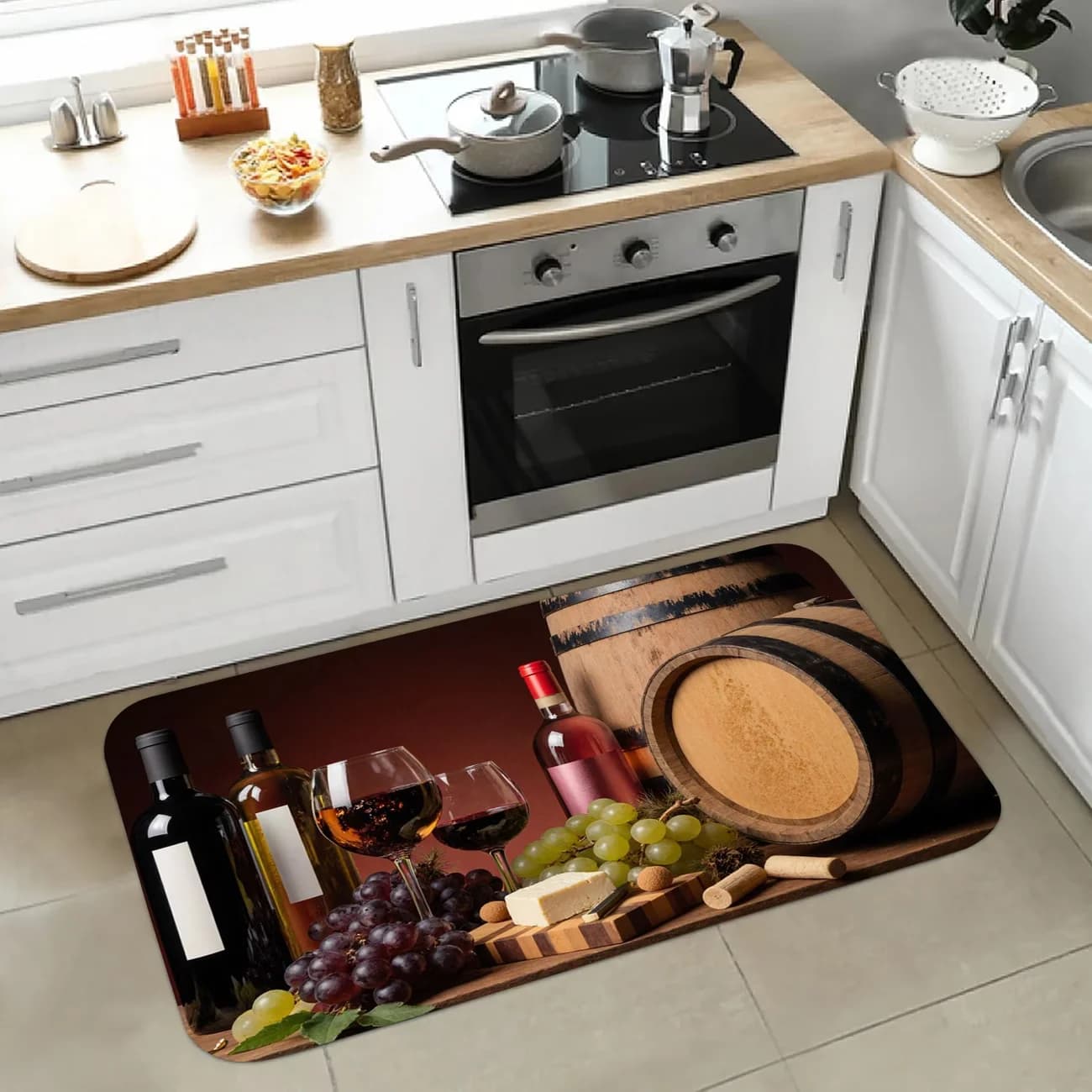 Tapis de cuisine moderne, motif vin, doux, confortable et léger, en flanelle, pour chambre à coucher