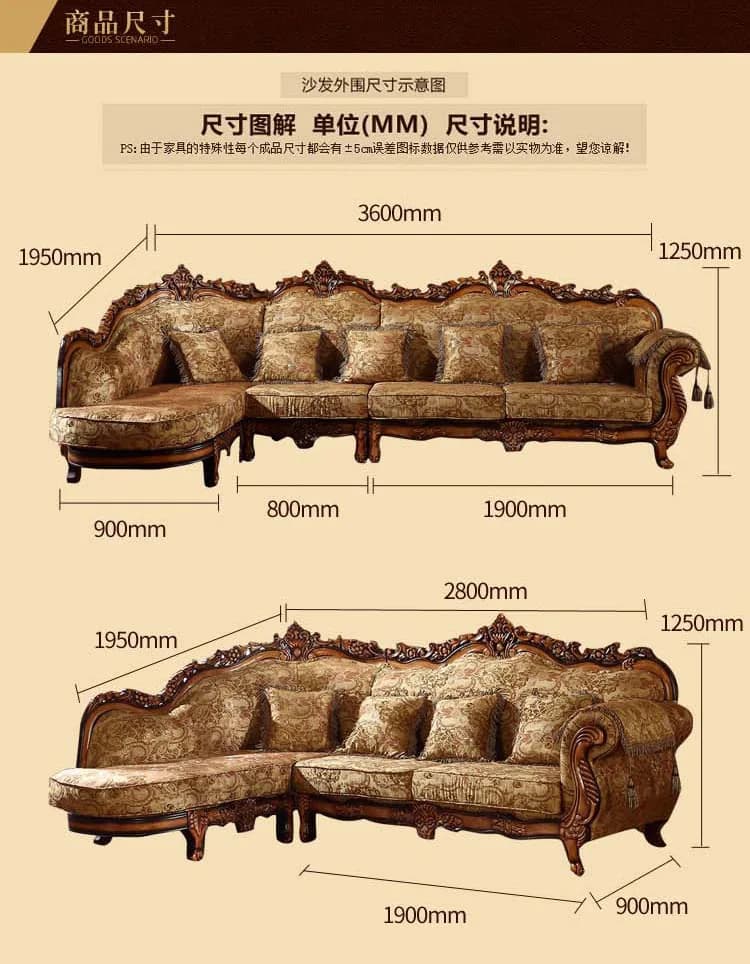 Canapé d'angle en velours de style classique européen, ensemble de meubles de salon de luxe avec ran