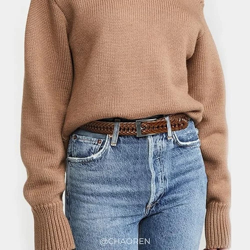 CHAOREN Ceintures tressées en cuir pour hommes Ceinture en cuir tissé décontractée pour pantalons ha