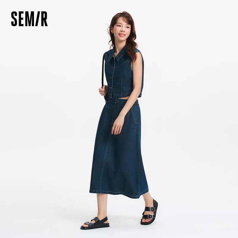 Ensemble jupe et chemise sans manches rétro à col revers pour femme Semir 2026 – Style décontracté u