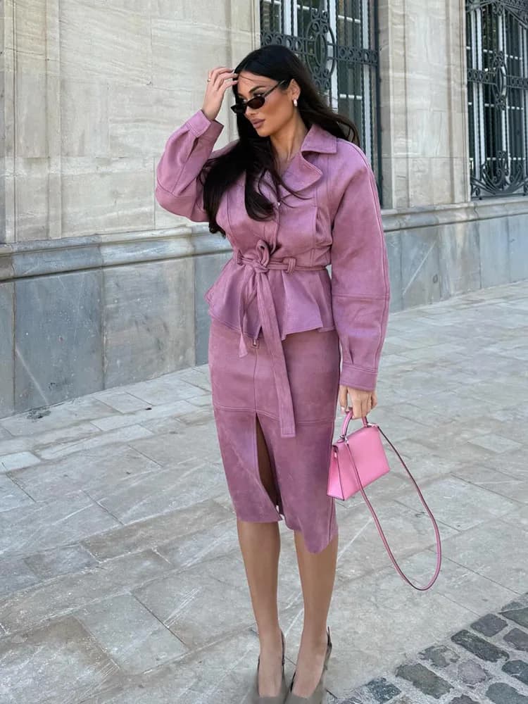 HH 2026 Nouvelle Collection Femme : Ensemble Élégant Veste Courte Unie à Fermeture Éclair Asymétriqu