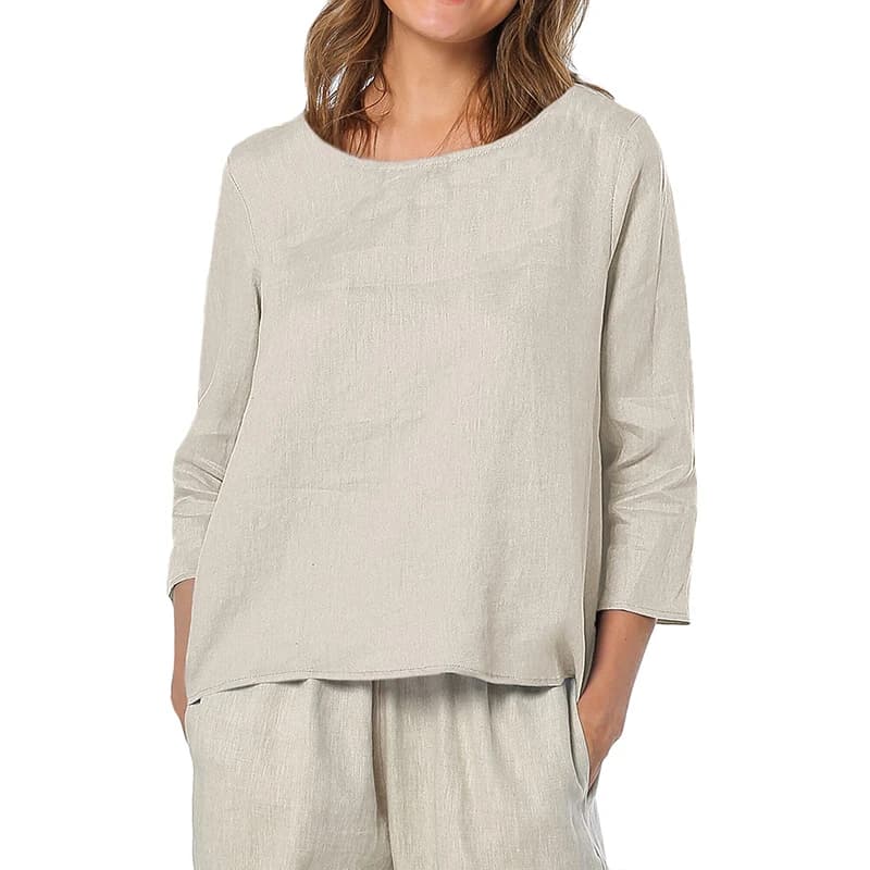 T-shirt Oversize 100% Lin Décontracté Asymétrique Blouses Femme Tendance 2026 Harajuku Basique Haut 
