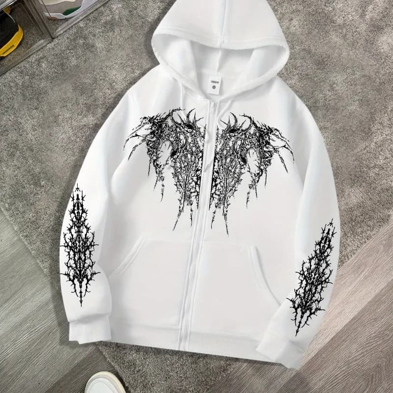 Sweat-shirt gothique imprimé foncé pour hommes, fermeture éclair, capuche, sport décontracté, veste 