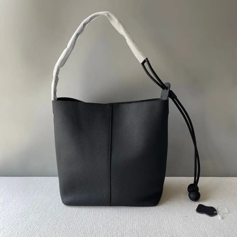 Sac seau en cuir de vachette première couche, style décontracté haut de gamme, sac à main en cuir vé