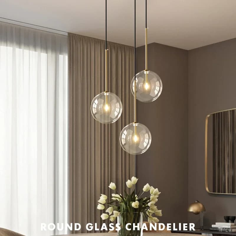 Lampe de pendentif LED moderne boule de verre chambre suspendue salon nordique décor intérieur éclai