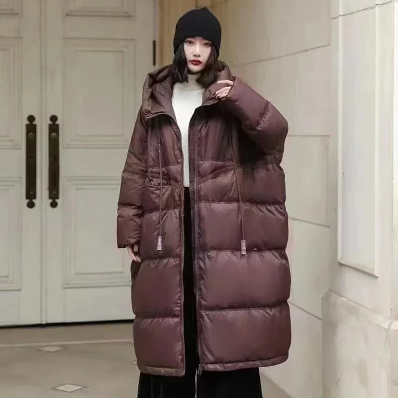Veste longue en duvet de canard blanc pour femme avec capuche, vêtements d'extérieur chauds, manteau