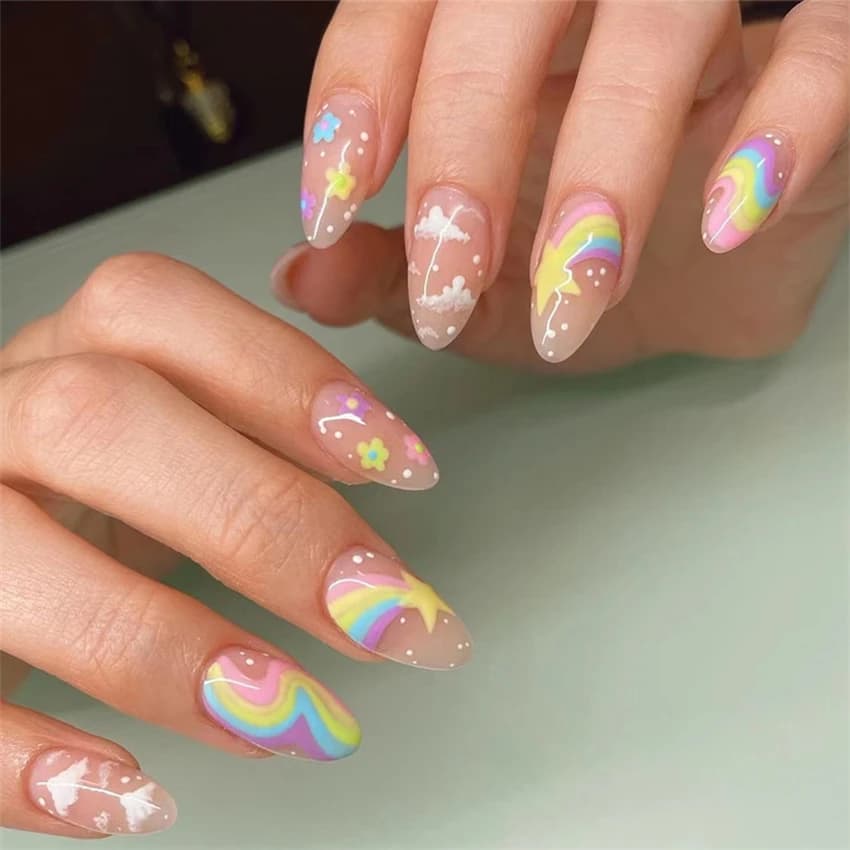 24 pièces/ensemble nouveau ovale presse sur ongles Patch portable ongles conseils mignon dessin anim