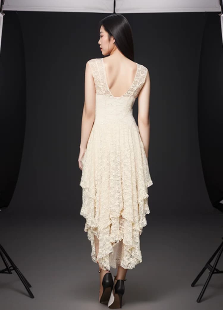 Robe de document en dentelle irrégulière pour femme, col rond, solide, 5 couleurs, sexy, printemps, 