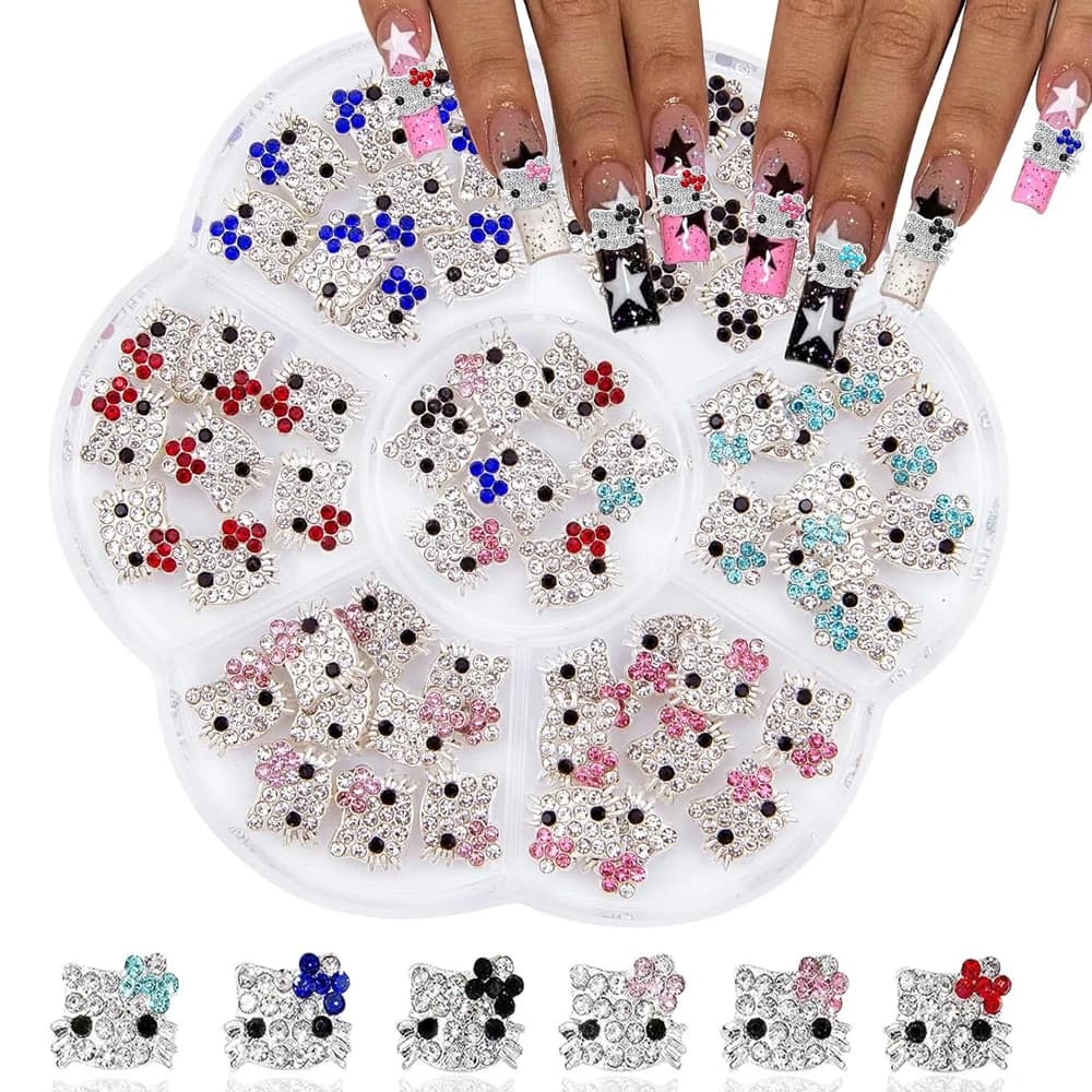 Breloques pour ongles Hello Kitty, en alliage 3D Sanrio, bijoux complets en diamant, strass, gemmes 