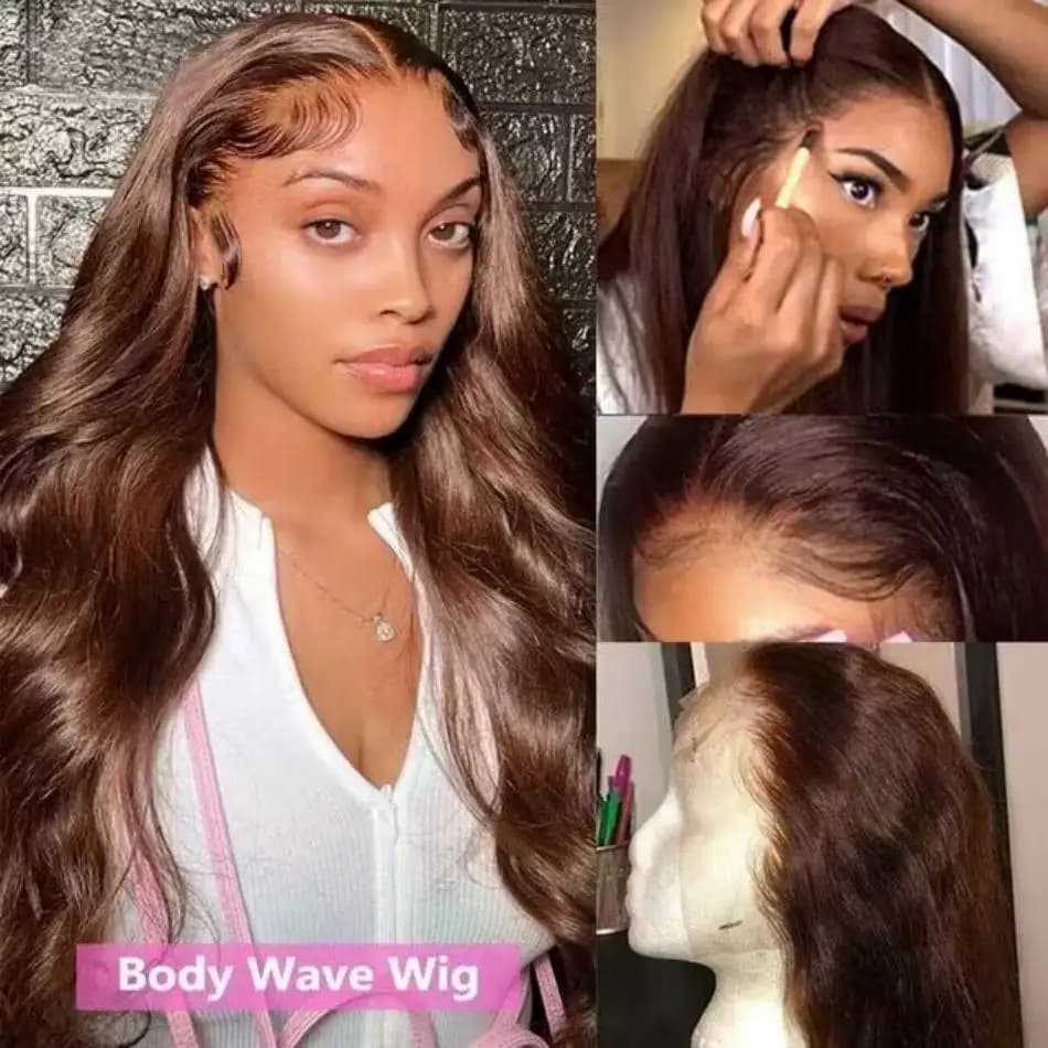 Perruque Lace Front Wig Body Wave marron chocolat, perruque Lace Frontal Wig transparente 13x6 HD, c