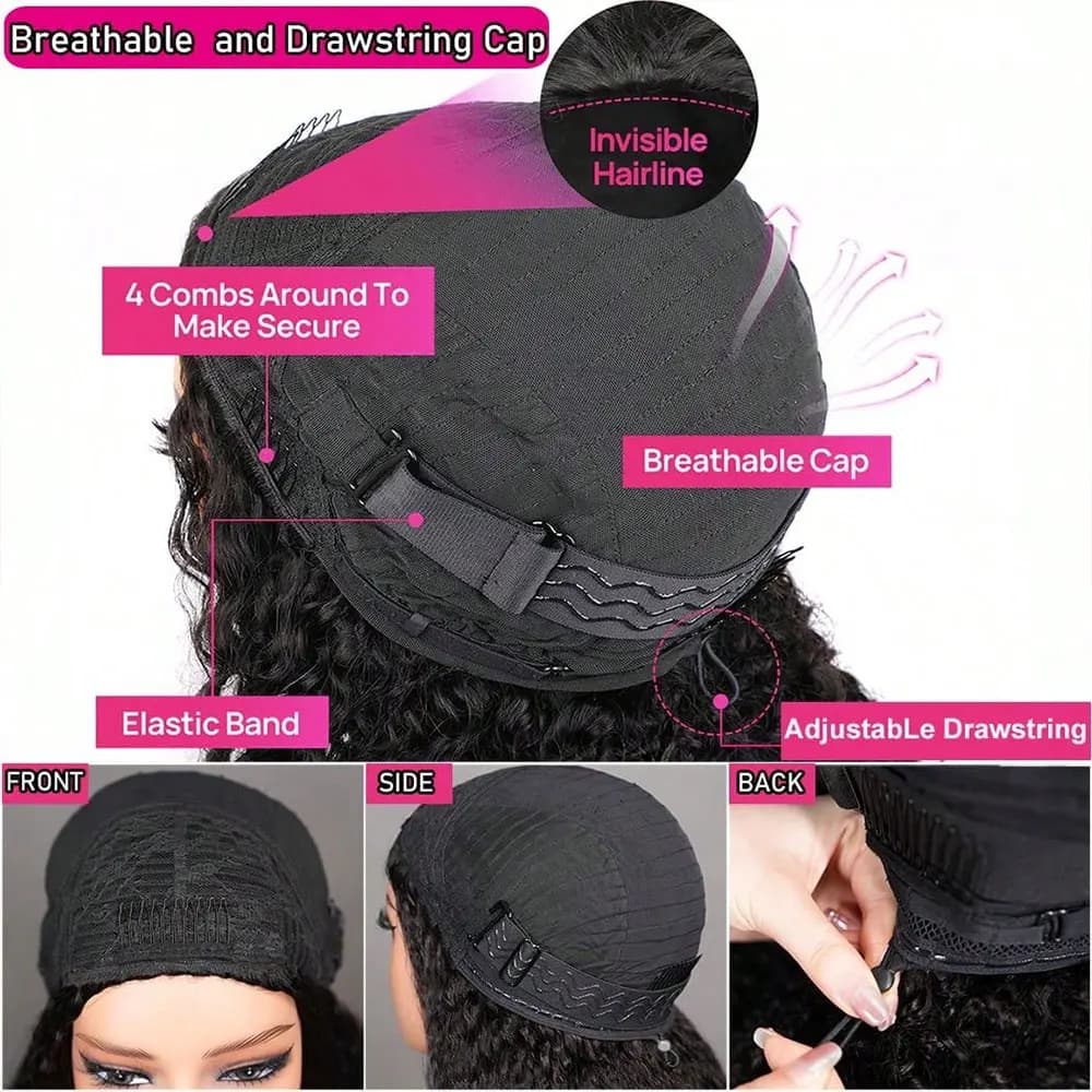 Jerry bouclés demi perruque cheveux humains sans couture crépus bouclés 3 en 1 demi perruque sans co