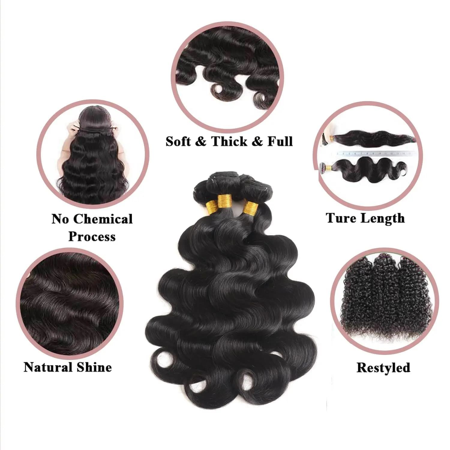 Paquets de vague de corps cheveux humains couleur noire naturelle paquet de vague de corps 30 32 34 