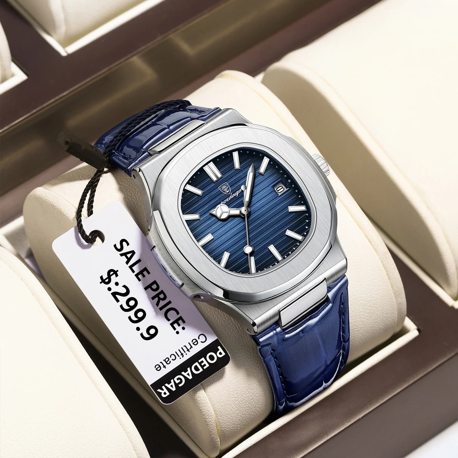 POEDAGAR haut de gamme carré homme montre Date étanche lumineux hommes montre-bracelet de haute qual