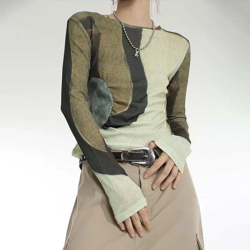 Karrcat – top japonais en Patchwork, Streetwear Chic, avec imprimé dégradé Grunge, cybery2k, Harajuk
