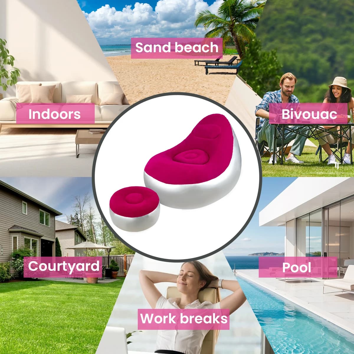 Canapé paresseux gonflable, chaise pliante et Portable avec tabouret de pied, canapé à Air pour salo