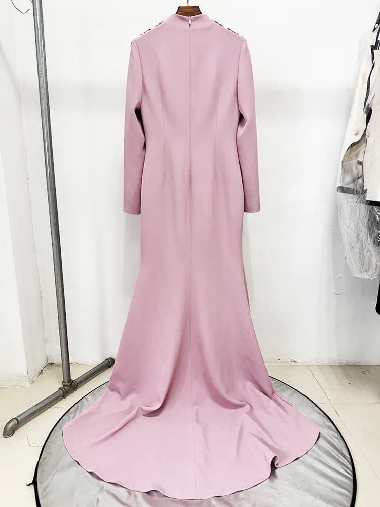 HIGH STREET nouvelle mode 2025 Designer femmes diamants perlés fendu longue robe Maxi