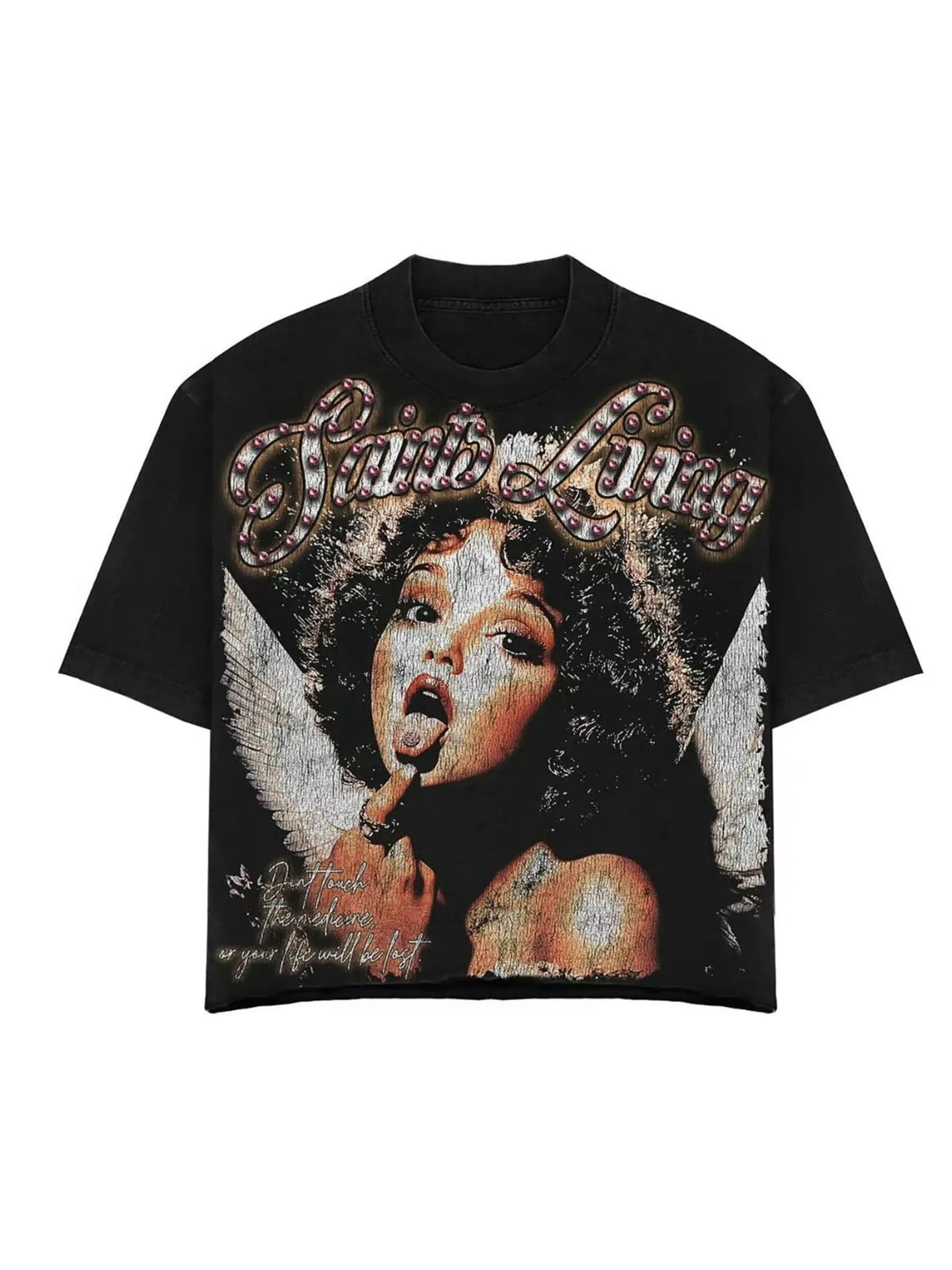 T-Shirt à manches courtes pour hommes, motif Vintage Y2K, ailes d'ange et lèvres, noir, décontracté,