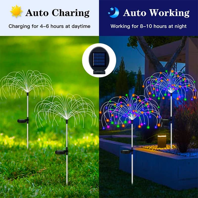 Solaire LED voie lumières extérieur étanche jardin décor feu d'artifice fée solaire pelouse lampe po